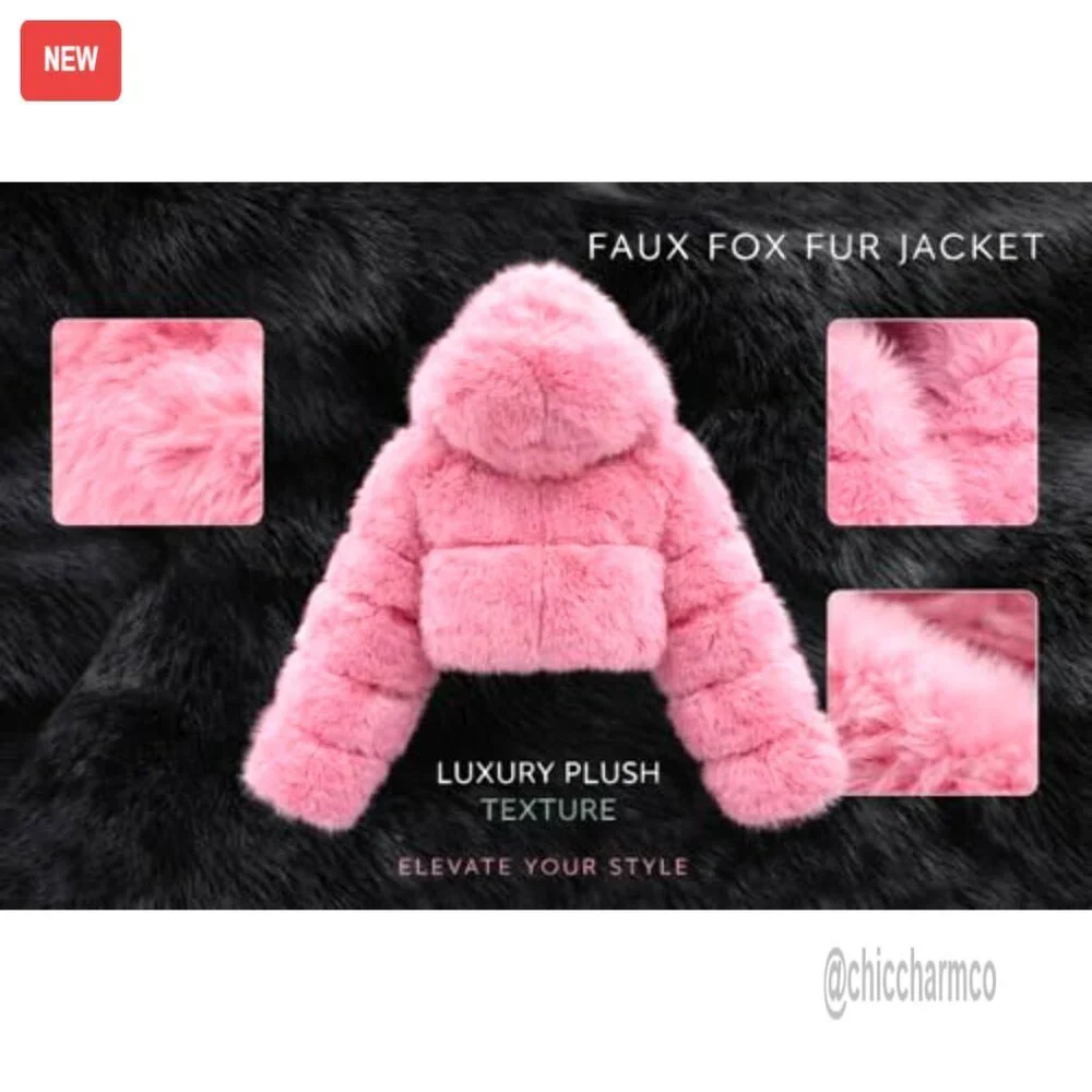 Faux Fox Fur Hooded Bolero Cropped Jacket Luxury Winter Fashion Layered - Picture 5 of 7